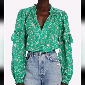 Intermix Marika Ruffled Fil Coupé Silk Blend Blouse Size XS